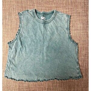 SO Goods For Life Mineral Wash Lettuce Edge Crop Tank Top Green XS